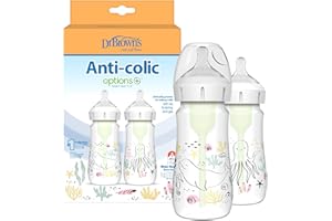 Dr. Brown’s Natural Flow Anti-Colic Options+ Wide-Neck Baby Bottle Designer Edition Bottles, Ocean Decos, 9 oz/270 mL, Level 