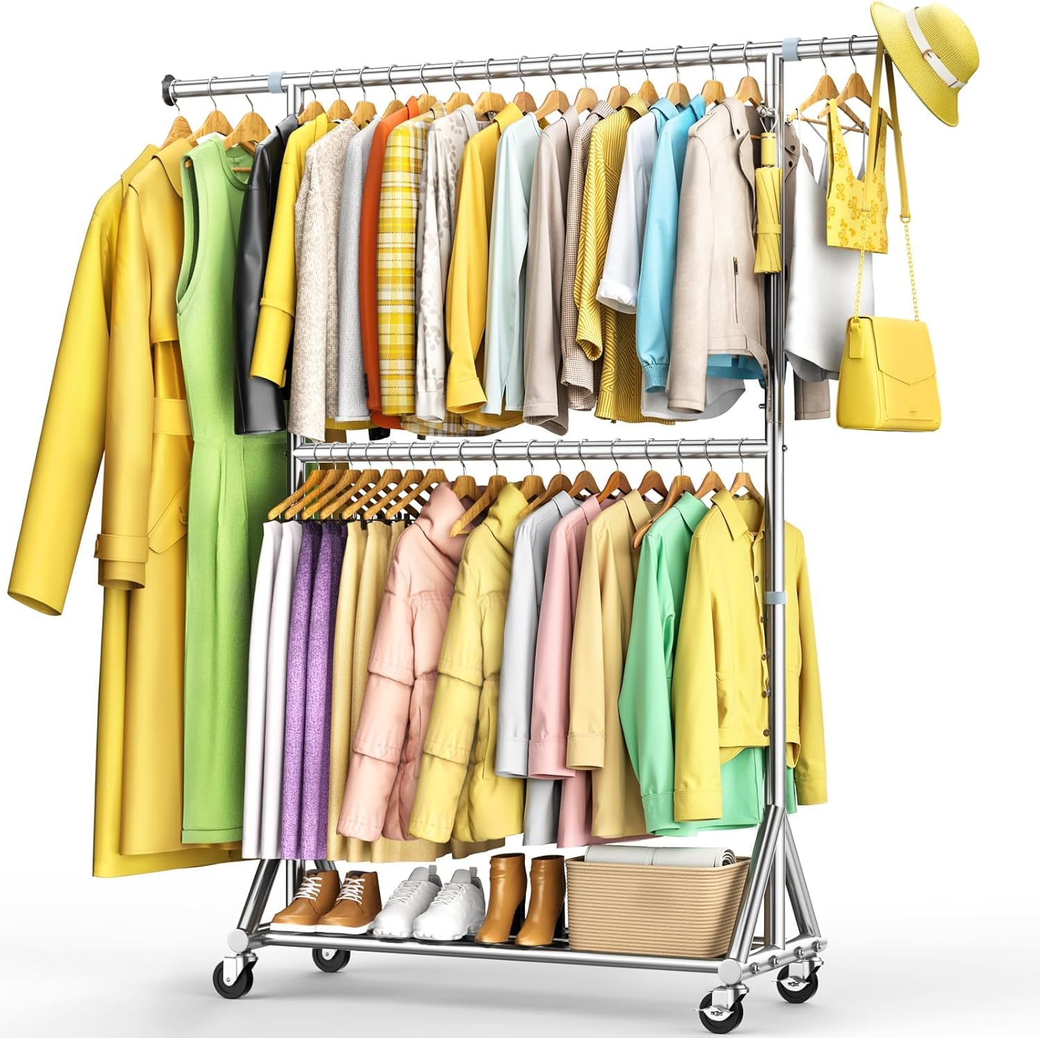 Photo 1 of ***FINAL SALE/NO RETURN, SOLD AS PARTS*** 100% Stainless Steel Heavy Duty Clothes Rack Load 860LBS, Rolling Double Rods Clothing Racks for Hanging Clothes, Adjustbale Garment Rack With Sturdy Wheels Shelf, Portable Closet Rack Free Standing