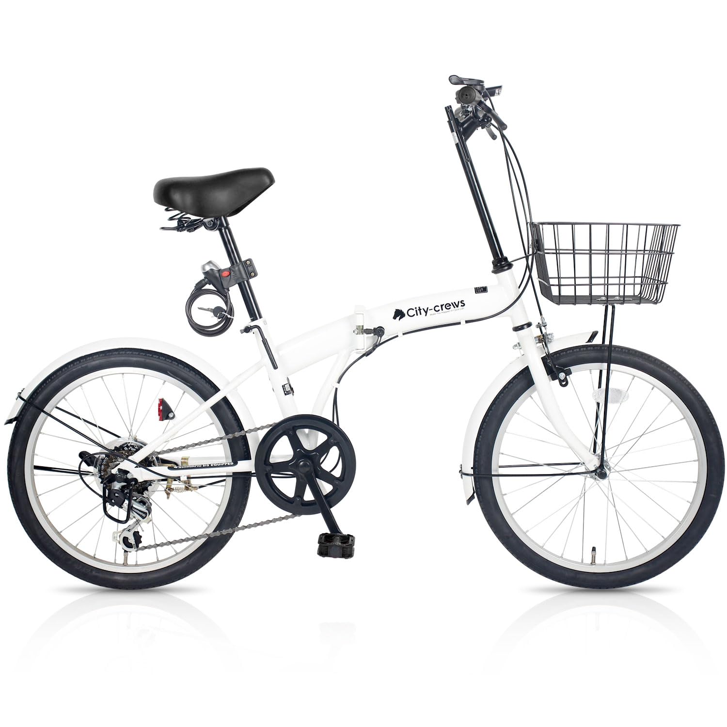折りたたみ自転車 20インチ CC-10 外装6段変速ギア フロントライト・ロック錠・カゴ付き 折畳み 自転車 折り畳み自転車 ミニベロ 小径車 旅行 お出かけ 買い物 街乗り マンション アパート 玄関先 車載 軽量 新生活 通勤 通学 サイクリング シティサイクル (ペールホワイト2)商品画像