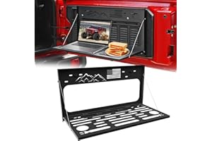 PANOYU Tailgate Table Stainless Steel Black Rear Foldable Shelf Fits for Jeep Wrangler JK JKU JL JLU 2007-2025 2/4 Door, Support up to 75lb Storage Cargo Luggage Holder Carrier