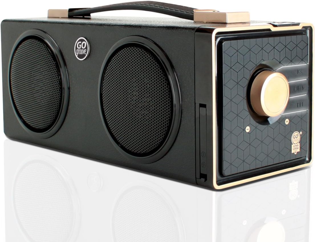 GOgroove Portable Boombox Retro Stereo Rechargeable Speaker SonaVERSE BXL - Dual Drivers, 12W Peak Power, 7 Hour Battery Life - Plays Music from 3.5mm AUX Port, and USB Flash Thumb Drive