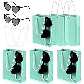 XUWAIDSGN 18 Pieces Blue Party Favor Gift Bags Set 6 Pieces Blue Merchandise Paper Gift Bags with Handles 6 Pcs Pearl Necklace 6 Pcs Retro Heart Sunglasses for Turquoise Party Favors