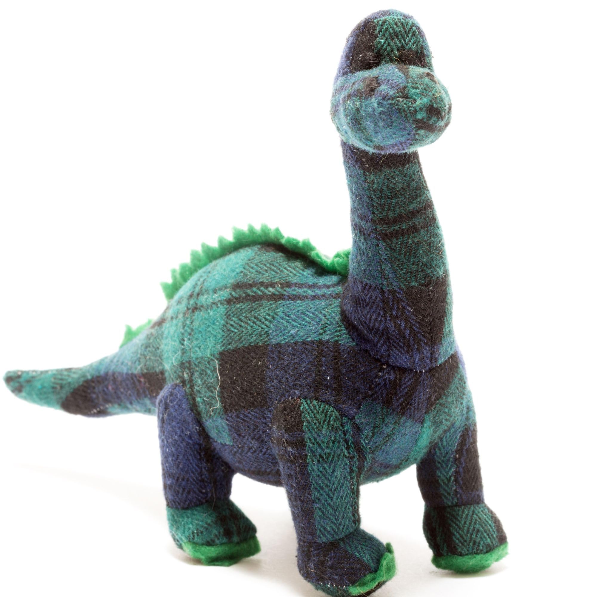 Blue & Green Tartan Diplodocus Dinosaur Baby Rattle