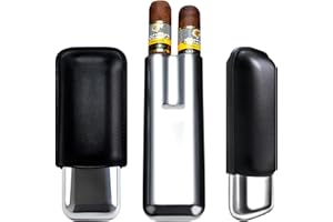 AILE 2-Pack Stainless Steel Cigar Case with Premium PU Leather & Velvet Pouch – Travel Humidor for 2 Cigars – Compact, Durable, and Elegant Cigar Holder Gift for CIGAR LOVER
