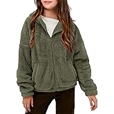 CharmWM Girls Fuzzy Outerwear Jacket Kids Soft Oversized Jackets Zip up Hoodie Warm Sweatshirt with Pockets 5-14 years