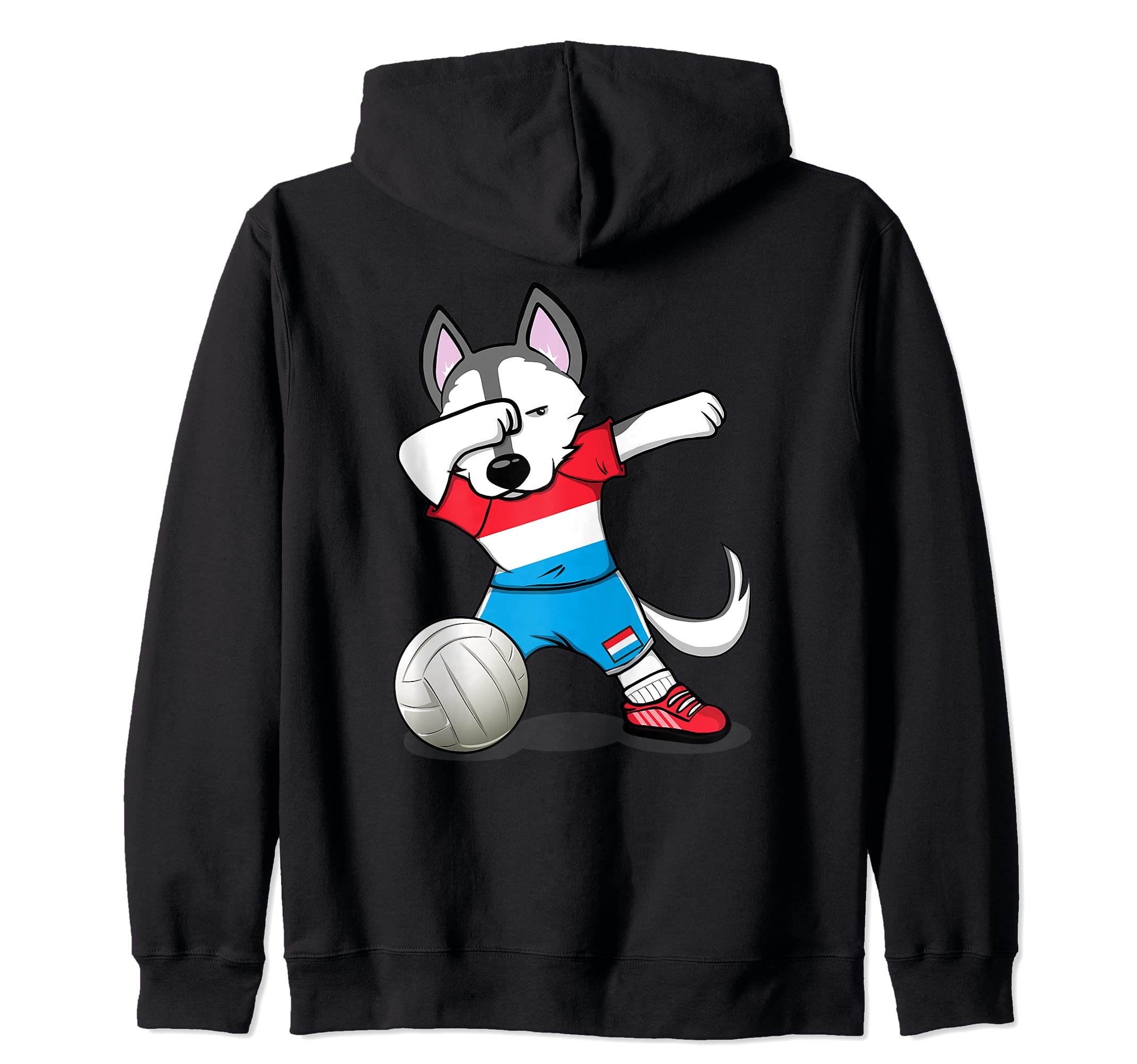 Dabbing Husky Dog Luxembourg Volleyball Fans Jersey Flag Zip Hoodie