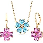 Gem Stone King Build your Own Personalized 6mm Heart Shape Birthstones and GH Lab Grown Diamond 18K Yellow Gold Plated Silver Pendant with Chain Earrings Set