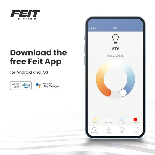 FEIT ELECTRIC A19 SMART LED LIGHT BULB, 60W EQUIVALENT, DIMMABLE, RGBW COLOR CHANGING, ALEXA & GOOGLE HOME COMPATIBLE, 2.4GHZ WI-FI ENABLED, 800 LUMENS, 25,000-HOUR LIFETIME, OM60/RGBW/CA/AG/6, 6-PACK
