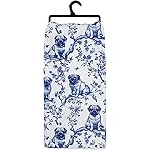 Koesus Blue and White Chinoiserie Pug Kitchen Towels, Pug Tea Towels, Pug Dog Gifts Dish Tea Towel for Kitchen Decor, Grand Millenial Dog Bathroom Decor, 16x24 Inch