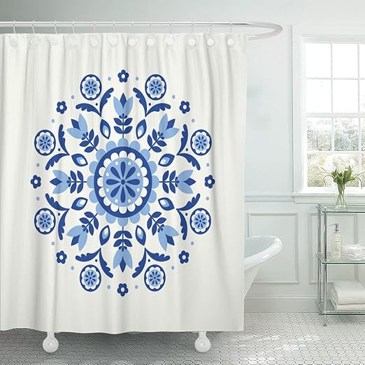 Amazon Com Emvency Shower Curtain Blue Swedish Abstract Circle