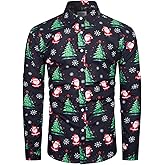 TUNEVUSE Holiday Season Gift-Mens Christmas Shirt Novelty Ugly Santa Claus Long Sleeve Funny Button Down Shirt for Party