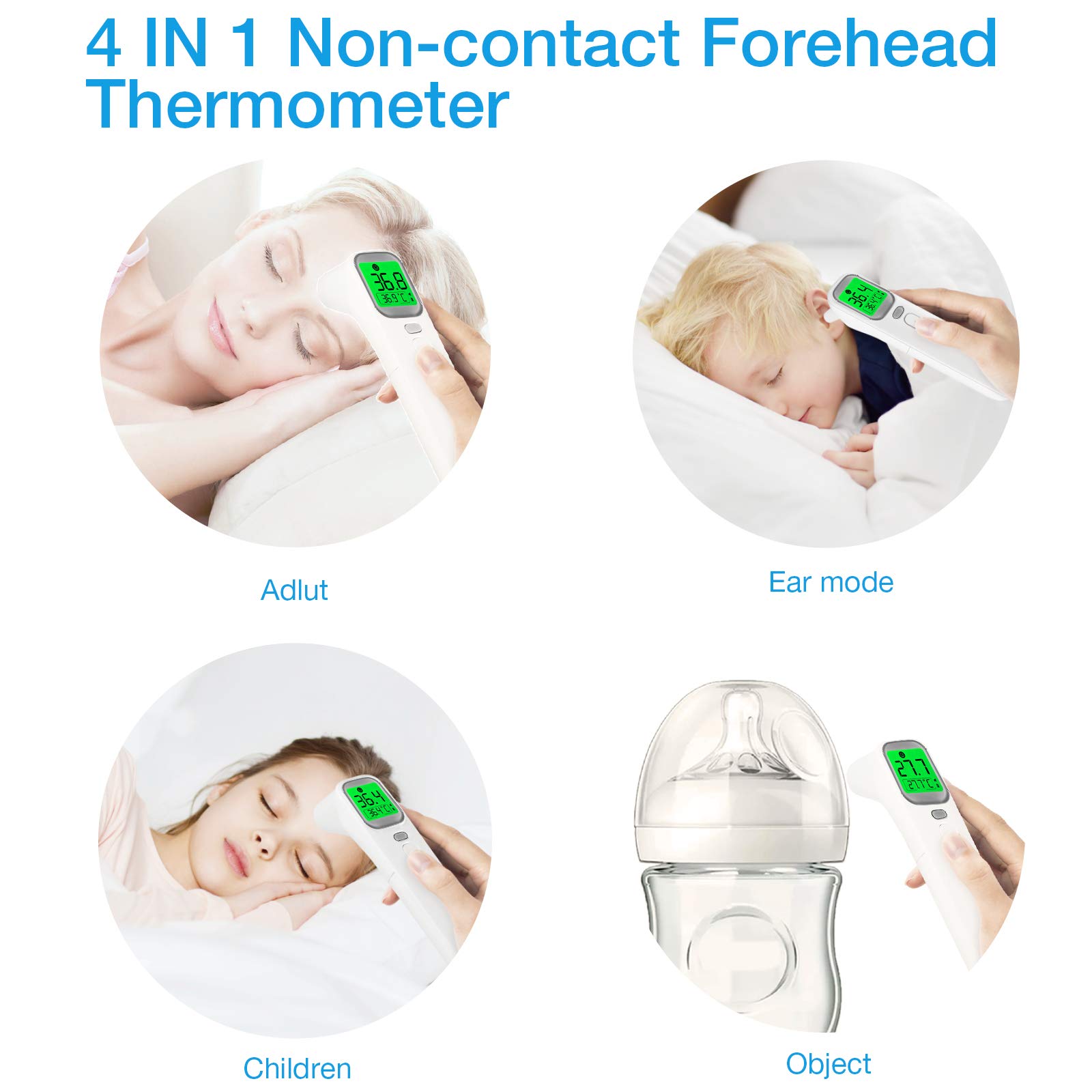 Wellue Touchless Baby Thermometer, Infrared Forehead and Ear Thermometer, Medical Temporal Thermometer for Adults, Kids, Babies, Large LCD Screen, Memory Stroage and Fever Alarm