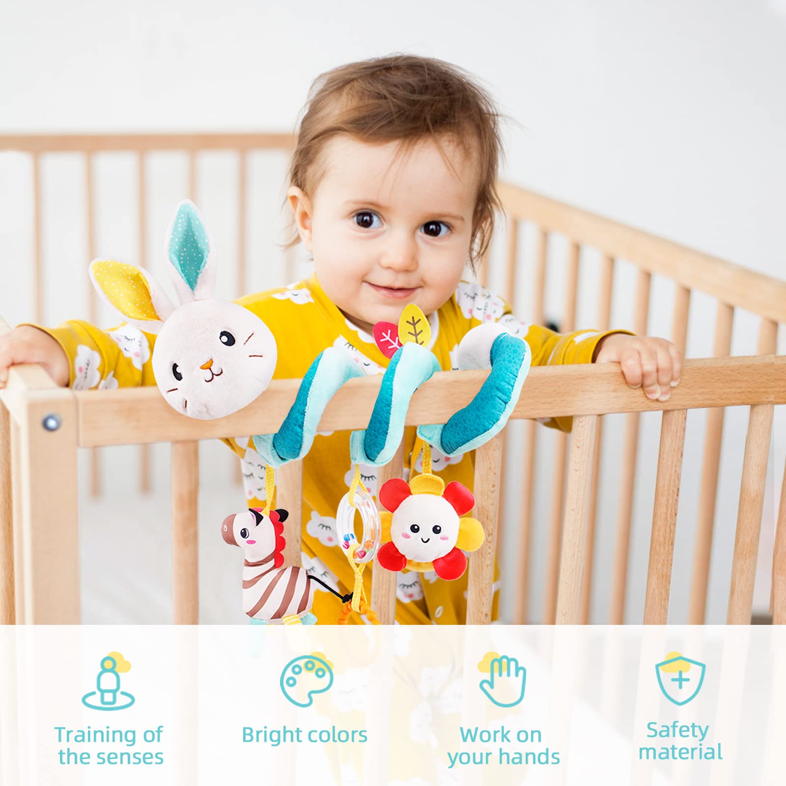 Koty Car Seat Toys, Infant Spiral Plush Toys, Baby Stroller Toys Hanging Crib Activity Toy for CarSeat Crib Bed Stroller, Rabbit Hanging Rattle Gifts for Babies 0-6 Months（Rabbit）