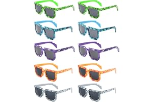 kilofly 10pc 8-Bit Pixel UV Protect Gamer Sunglasses Adult Kids Party Favors