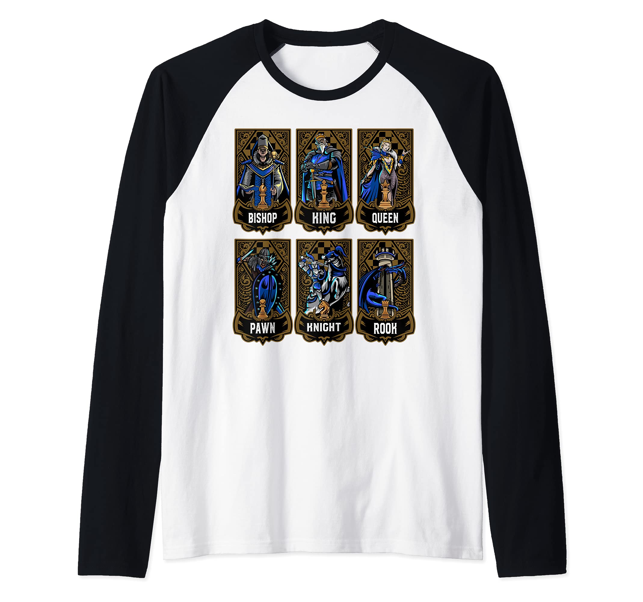 Chess Game Piece Set Chess Club Players Gambit Blue Team Raglan Baseball Tee