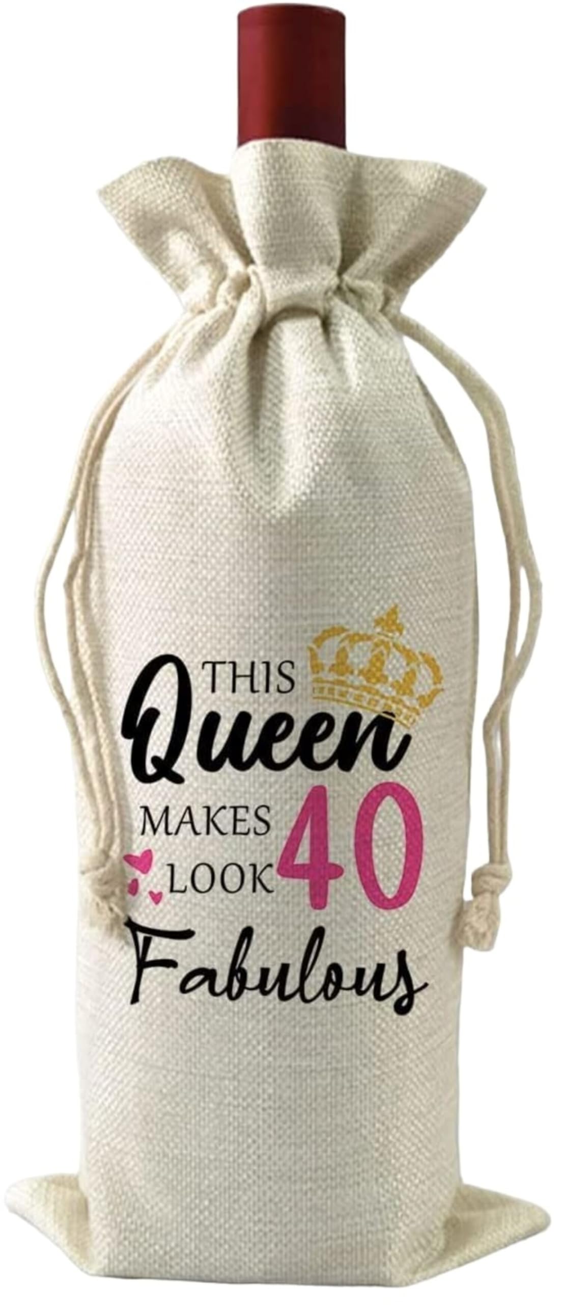 VELENTI 40th Birthday Gifts for Women - Decorative Wine Bag Gift with Witty Quote Cute Female Turning 40 Best Friend, Wife, Mom, Coworker, Sister Red, Champagne