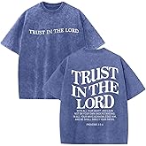 Wrenpies Mens Oversized Christian Shirts God Faith Jesus Religious Tshirts Trust in The Lord Bible Verse Tees Acid Wash Tops
