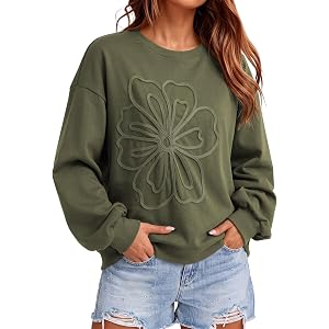 Dokotoo Oversized Lightweight Sweatshirt for Women Cotton Floral Tops 2026 | Soft Cotton Blend, Long Sleeve Crewneck Floral P