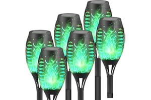 FAISHILAN 6 Pack Green Solar Flickering Flame Torch,Solar Torch Lights LEDs Waterproof Solar Outdoor Light Christmas Decor Outdoor Lights Torches Dancing Flame