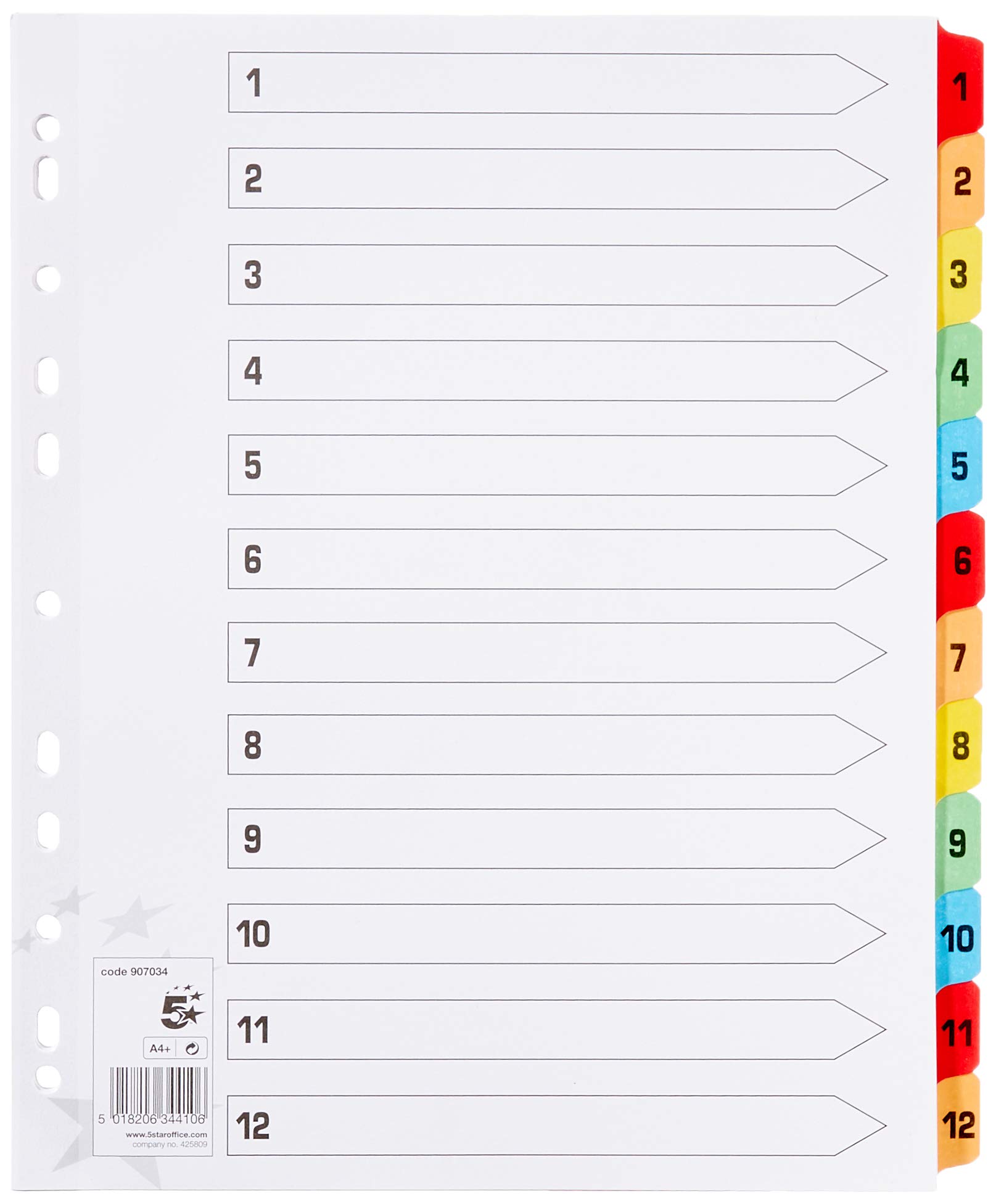 5 Star Maxi Index Extra-wide 230 micron Card with Coloured Mylar Tabs 1-12 A4 White
