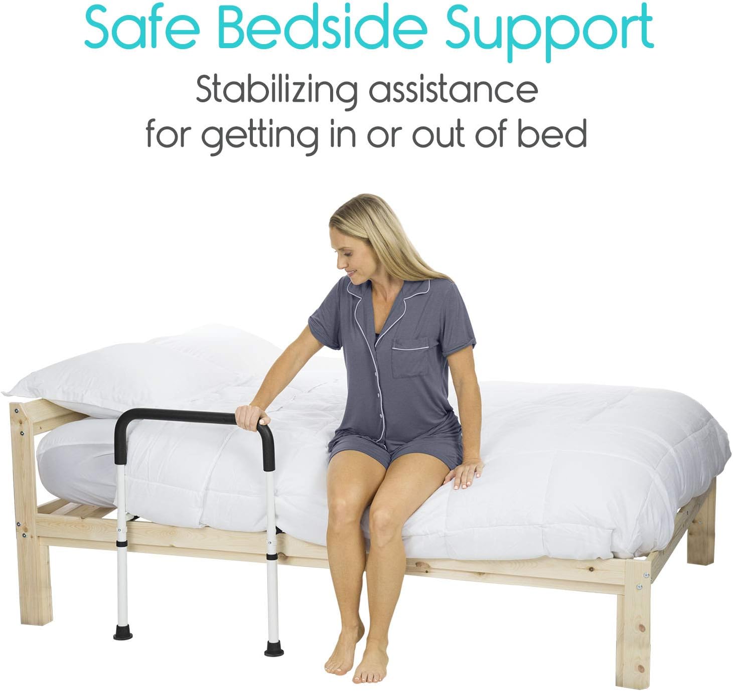 Vive Bed Assist Rail - Adult Bedside Standing Bar for Seniors, Elderly, Handicap, Kid - Fit King, Queen, Full, Twin - Adjustable Fall Prevention Safety Handle Guard - Long Hand Bedrail Grab Bar Cane: Health & Personal Care