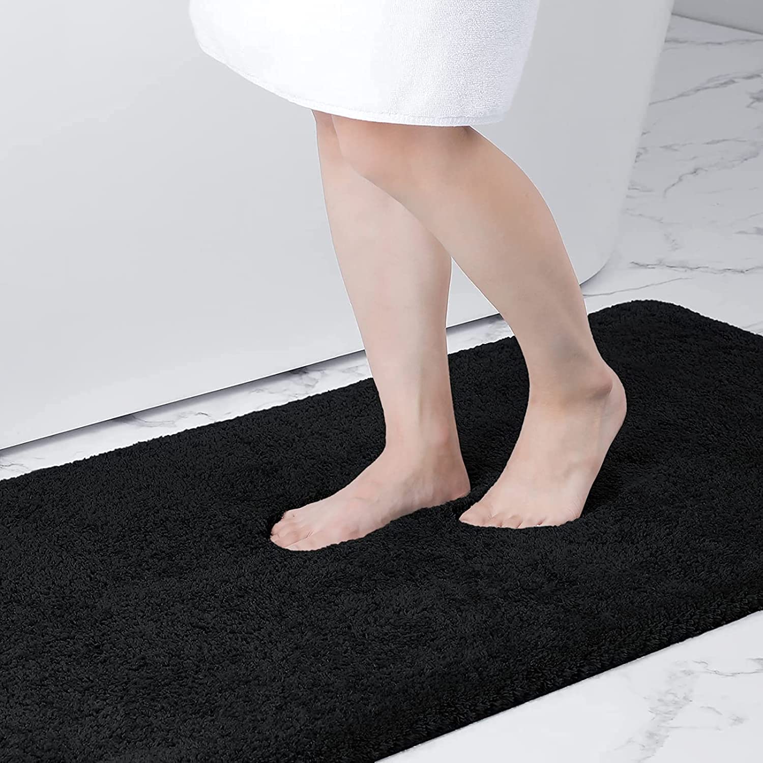smiry Microfiber Bath Mat 40 x 60 cm, Non-Slip Super Absorbent Bathroom Mat, Extra Soft Machine Wash and Dry, Non-Shedding Bath Mats For Bathroom, Black