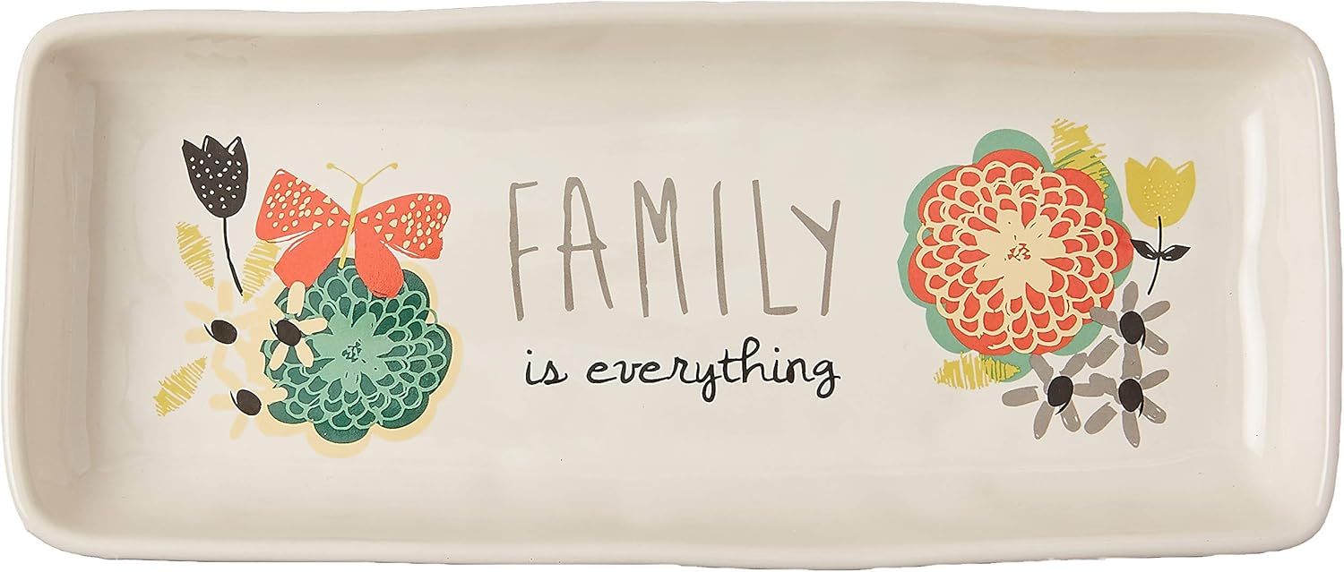  | Pavilion Gift Company Family is Everything Floral Butterfly Long Serving Tray Dish, Multicolor: Serving Trays