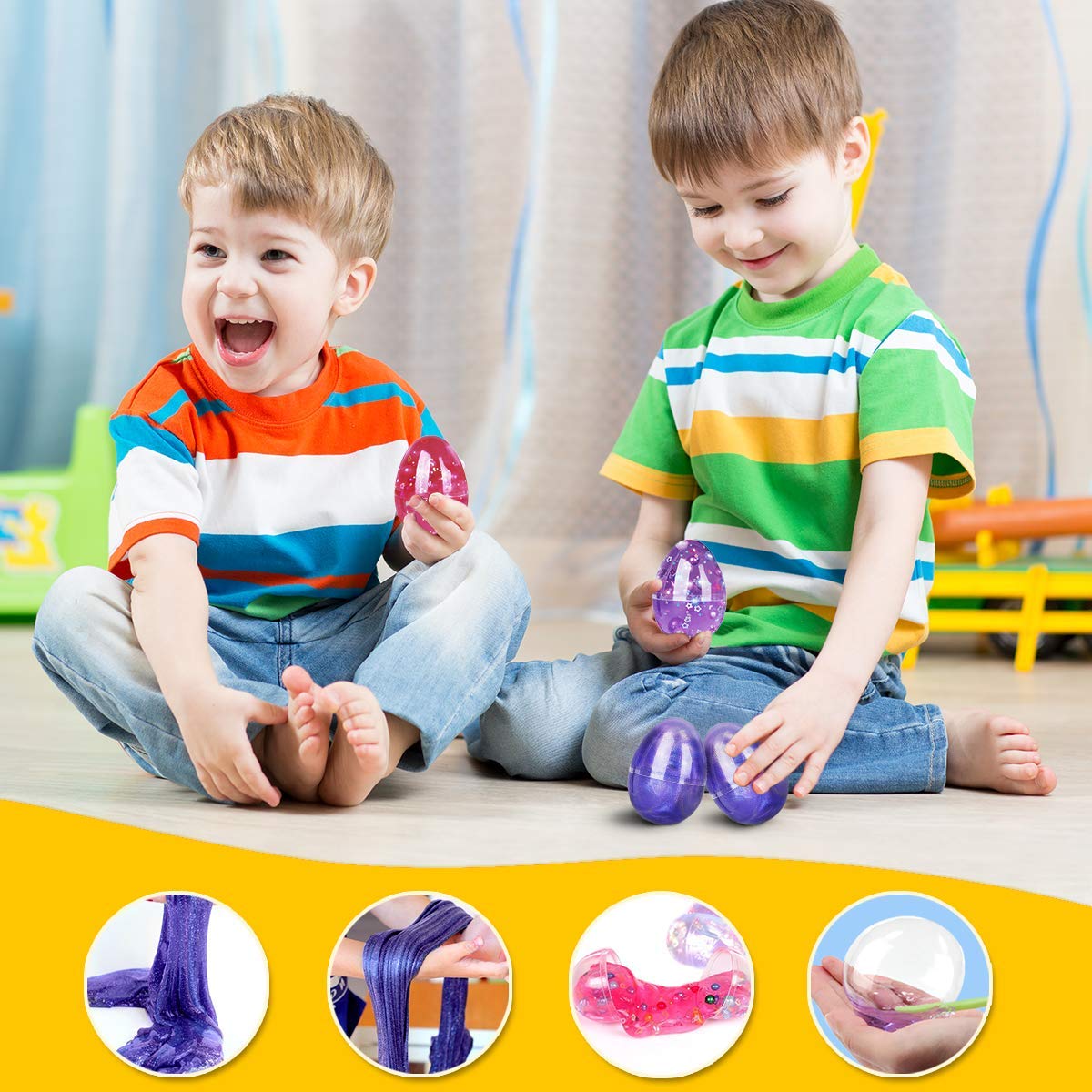 Egg Slime 4 Pack Non-Toxic Clear Crystal Slime Soft Jelly Clay Putty Mud Stress Relief Toy for Kids
