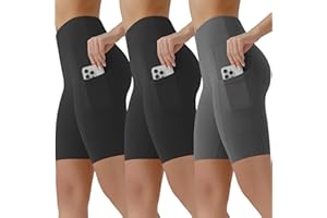 SUNCLOVE 3 Pack Biker Shorts for Women Tummy Control Workout Yoga Gym Running Shorts with Pockets