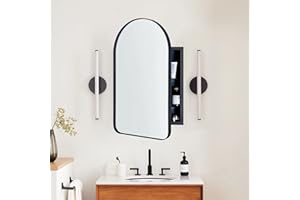 EGHOME Matt Black Arched Recessed Bathroom Medicine Cabinet with Mirror Stainless Steel Metal Framed Rectangular Bathroom Cabinet with Mirror 20x30''