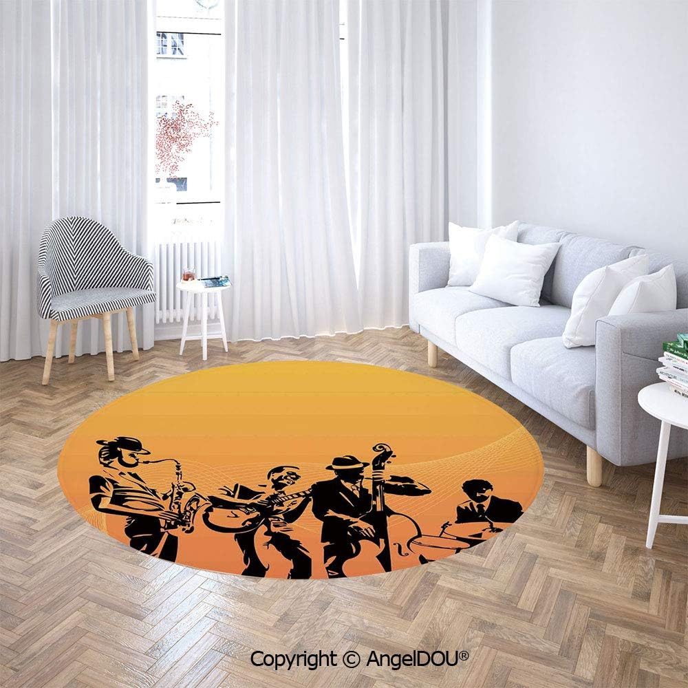 Homenon Super Soft Light Round Area Rug, Silhouette of Jazz Quartet Performing on Stage Acoustic Passion Old Style, Circle Carpet Dia. 2'(60cm)