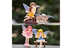 Pinenjoy 4Pcs Small Fairy Figurines Miniature Flower Elf Figures Mini Resin Fairy Garden Accessories for DIY Flower Pot Bonsai Micro Landscapes Birthday Cake Topper Home Tabletop Car Decors
