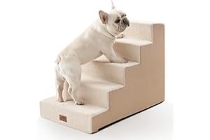 COZY KISS Dog Stairs for Small Dogs, 5 Tier Wider Pet Stairs for High Beds, 23.6" H Non-Slip Dog Steps for Old Cats, Puppies, Small Medium Dogs, 19.7x29.5x23.6 inch, Beige