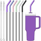 Lpaacat Stainless Steel Straws for 40oz Stanley Cup Tumbler, 40 oz Metal Reusable Replacement Straight Straws for Simple Modern/Meoky/Owala Tumbler,6 Silicone Tips