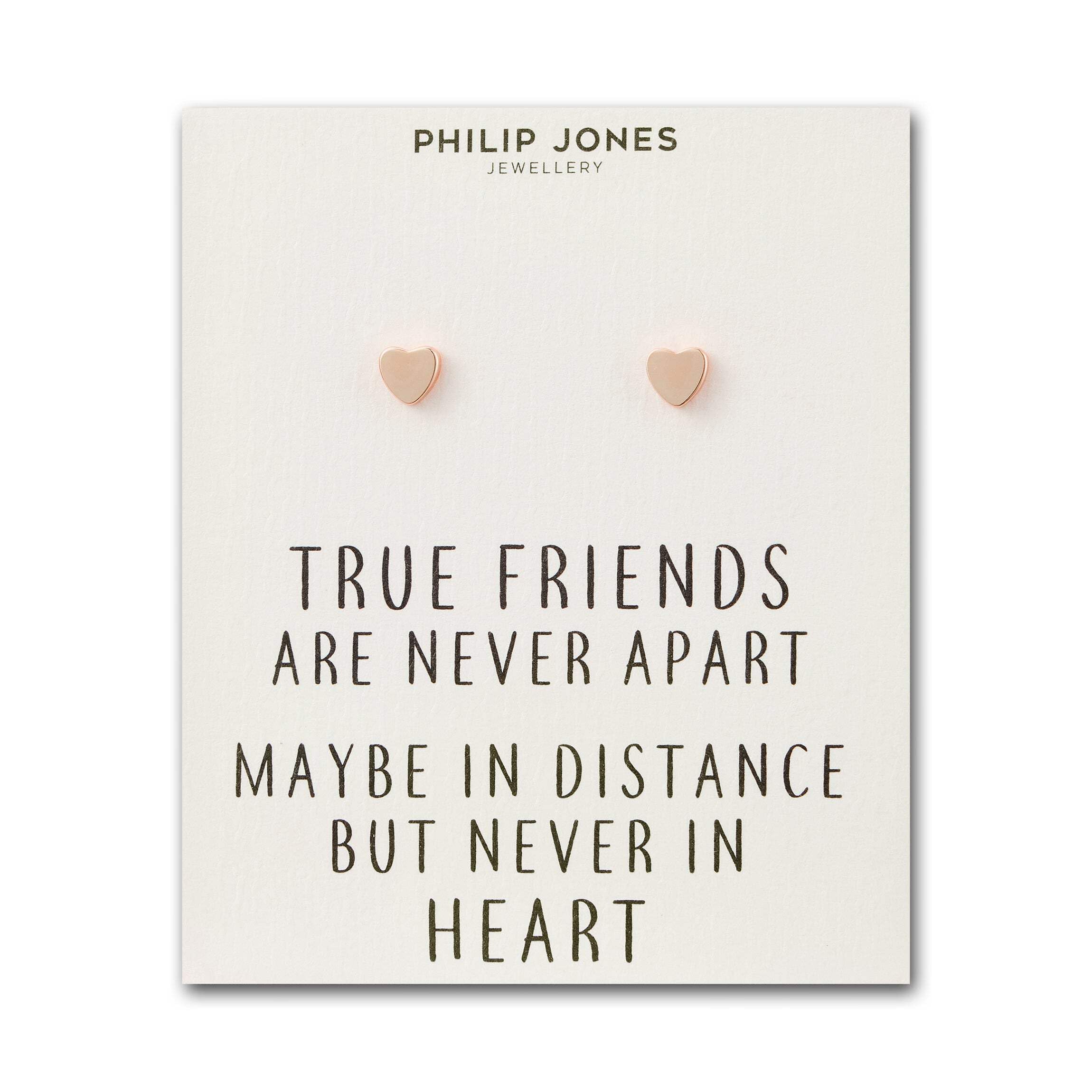 Philip Jones Rose Gold Plated Heart Stud Earrings with Quote Card