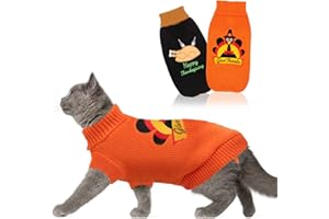 HUMLANJ 2 Packs Knitted Cat Sweater Thanksgiving Turtleneck Turkey Kitty Sweater Kitten Pet Cat Sweaters for Cats Only Warm Pullover Knitwear