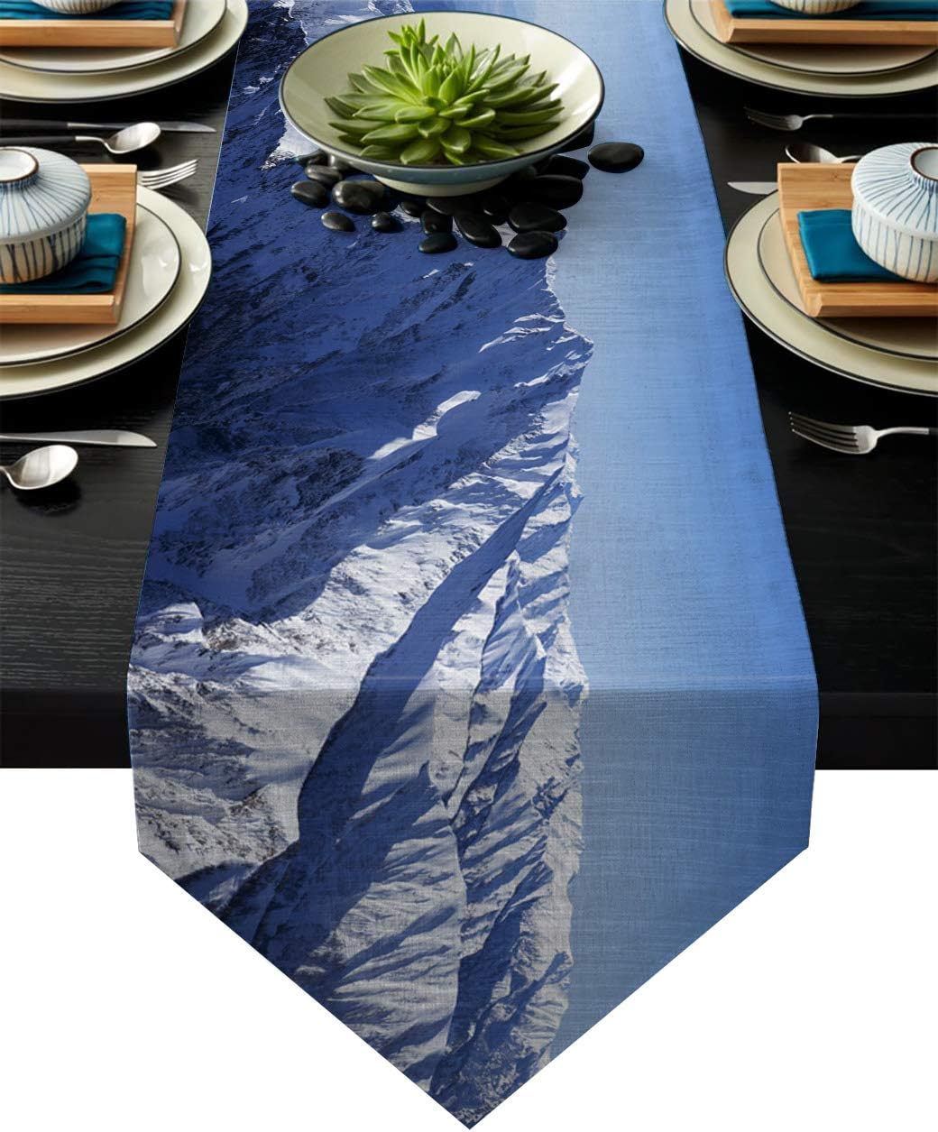 Fandim Fly Table Runner Nature Alps Mountain with Snow Covered Peaks Top Hill Table Runners for Catering Events, Dinner Parties, Wedding, Indoor and Outdoor Parties, 16 x 72 Inch