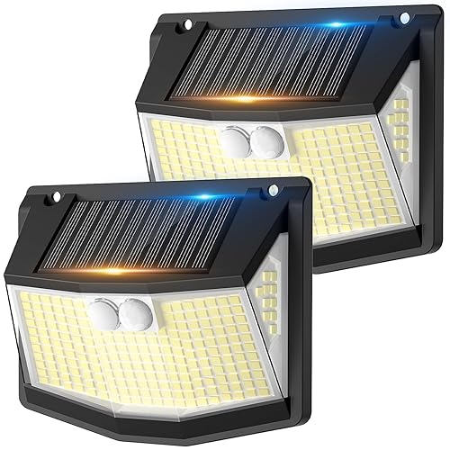 Solar Security Lights Outdoor Garden: 248 LED Solar Motion Sensor Light 3 Modes and 270° Wide Angle lighting Outside Solor Powered Wall Lights for Garden Fence Garage Yard 2 Pack IP65 Waterproof