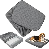 PAWFINITY Waterproof Dog Bed Cover Replacement, Fitted Sheet Washable | Elastic Band, Paw Print Quilted, Pet Hair Resistant, Soft, Quiet, Pee Proof Protector, Large, 36"x 27"x 6", Grey, Cover Only