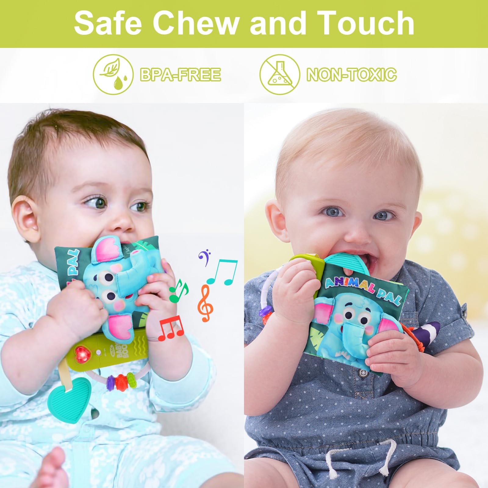 FPVERA Baby Cloth Book Sensory Books for Babies 0+ Months Baby Book for Toddlers Infant Toys Newborn Soft Cloth Touch Feel Tummy Time Book with Musical Boys Girls Early Learning Stroller Toy Gift