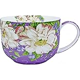 Yaparhill 25oz Large Coffee Cups Soup Mugs with Handles Traditional Large Coffee Cup Large Bone China Coffee Mugs Cups for Coffee Cereal Latte Soups (Romantic Purple)