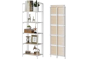 Crofy No Assembly Folding Bookshelf for Living Room, 5 Tier White Collapsible Book Shelf for Home Office, Portable Bookcase S