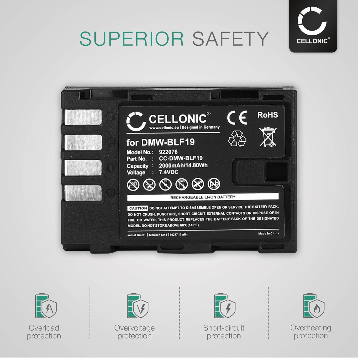 CELLONIC, Battery for Camera compatible with Panasonic Lumix DC-GH5, DC-G9, DMC-GH4 (7.4V, 2000mAh), Black, 1x Battery 2000mAh - Image 4