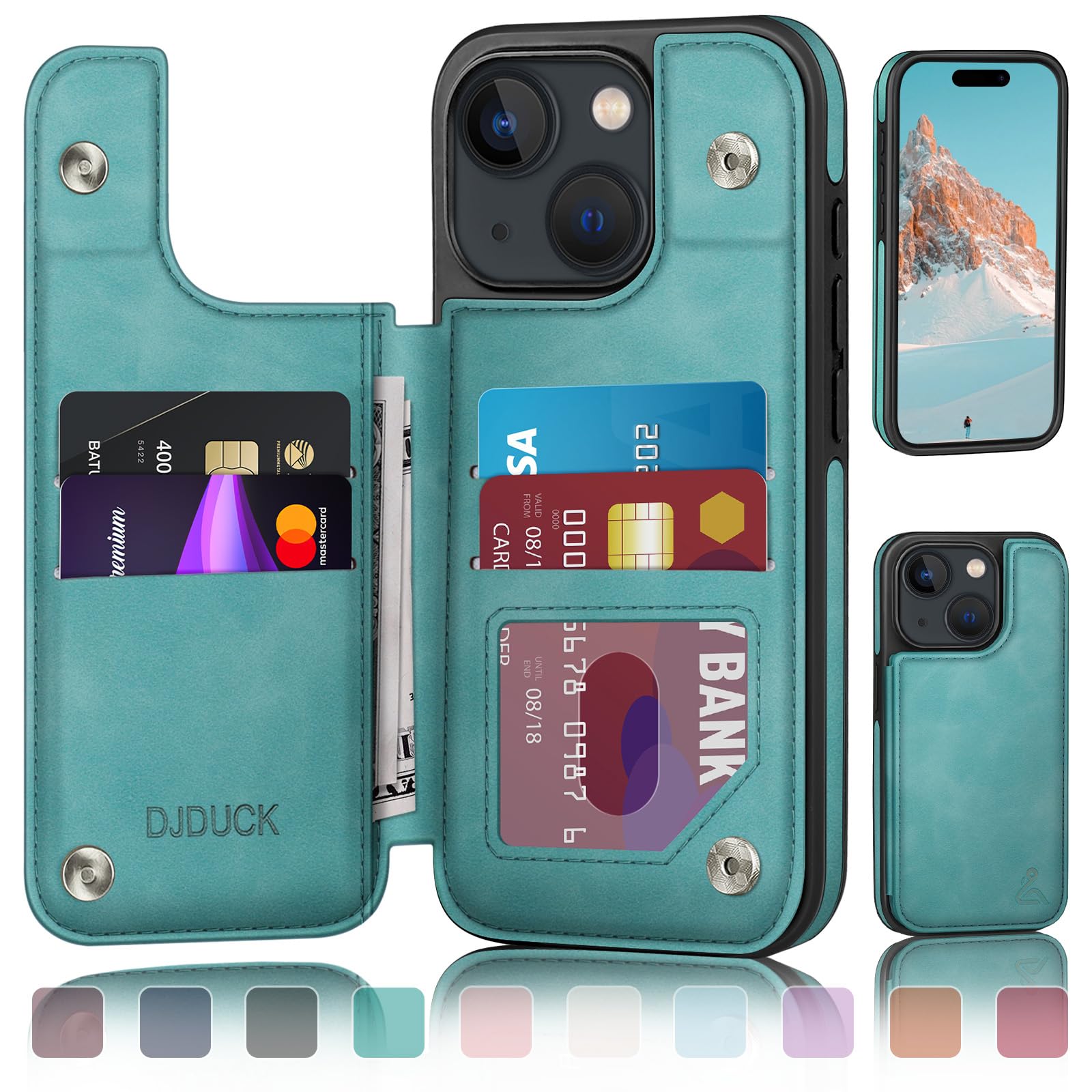 Photo 1 of DJDUCK Designed for iPhone 15 Plus Case Wallet with Card Holder, [Magnetic Clasp Cover] [RFID Blocking Leather Protection] Shockproof Women Men Cases 6.7 Inch for Apple 15 Plus Light Green
