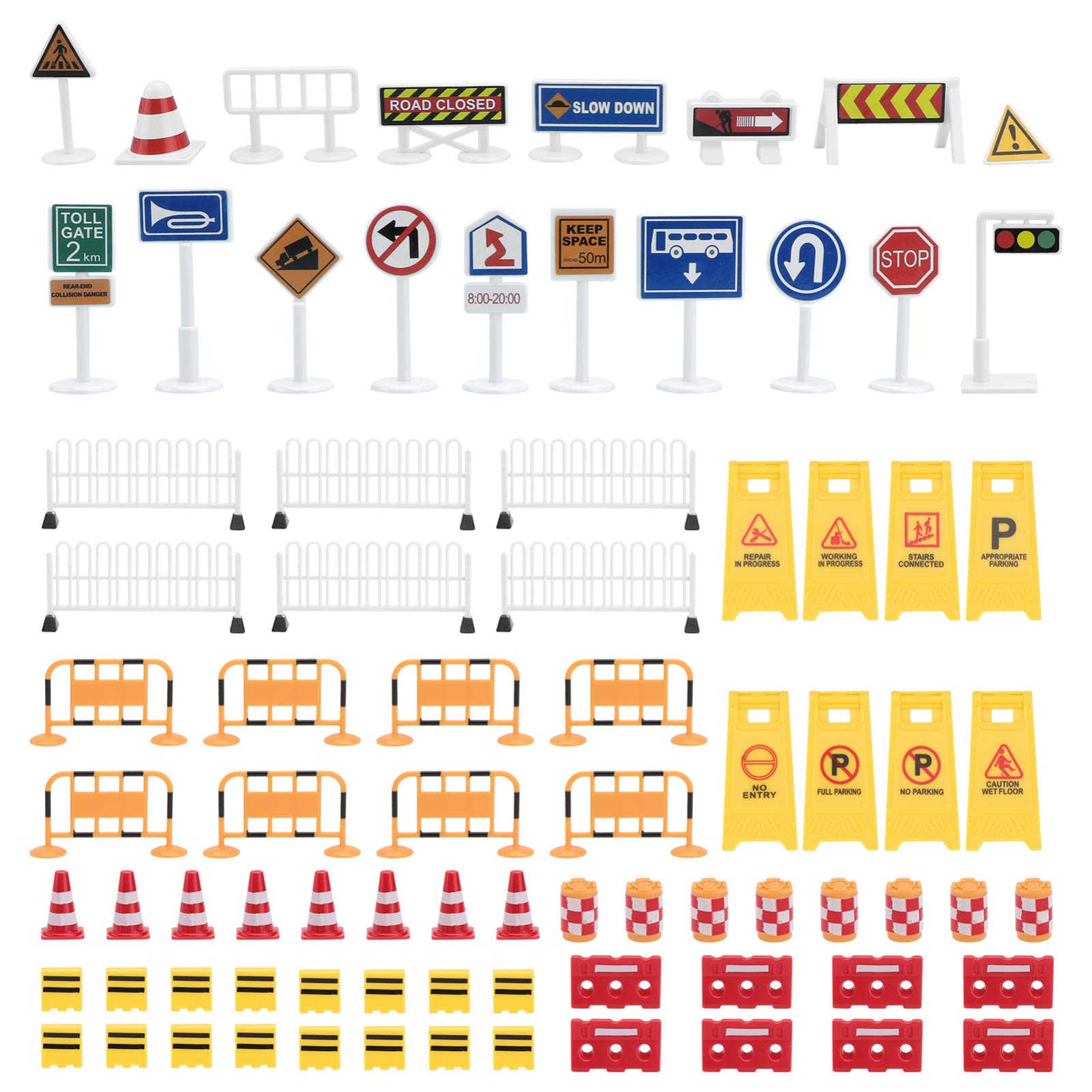 NUOBESTY Road Signs, 62pcs Kids Miniature Traffic Sign Mini Roadblocks Construction Accessories Educational Toys for Kids Cognitive Learning, Fun Playtime