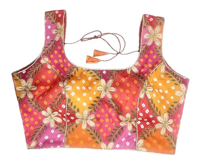 Digital Printed Traditional Sleeveless Readymade Blouse (Multicolour, 36)