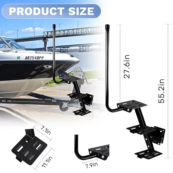 HEAVY DUTY BOAT TRAILER STEPS,500 LBS CAPACITY 3 STEPS BOAT TRAILER TONGUE STEPS LADDER WITH HANDLE,NON-SLIP SURFACE,ADJUSTABLE UNIVERSAL BOAT STEPS FOR PONTOON BOATS BASS