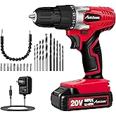 AVID POWER 20V Cordless Drill Set for Home DIY &amp; Beginner Projects - Lightweight Power Drill with Battery Charger &amp; 22 Bits, Variable Speed, 3/8" Keyless Chuck, Ideal for Furniture Assembly (Red)