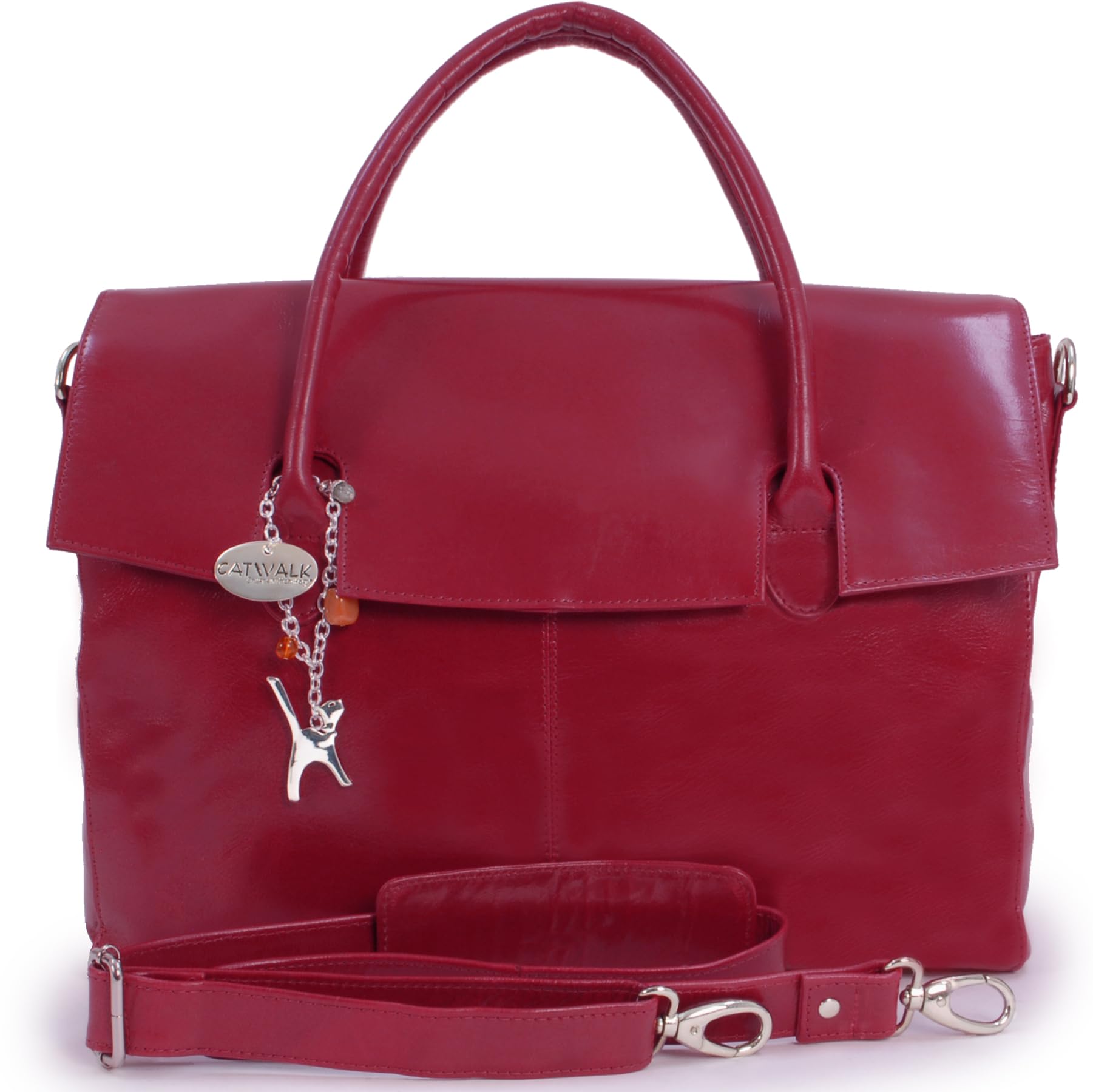 Catwalk Collection Handbags - Women's Leather 17 Inch Padded Laptop Bag - Ladies Large Briefcase Work Bag - With Cross Body Strap - Helena - Red
