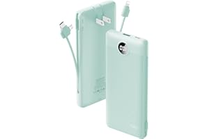 VRURC Portable Charger Built-in Cables and AC Wall Plug, USB C Power Bank 10000mAh, Travel Battery Portable Phone Charger Compact Lightweight External Battery Pack for Smart Phones, Tablets etc-Green